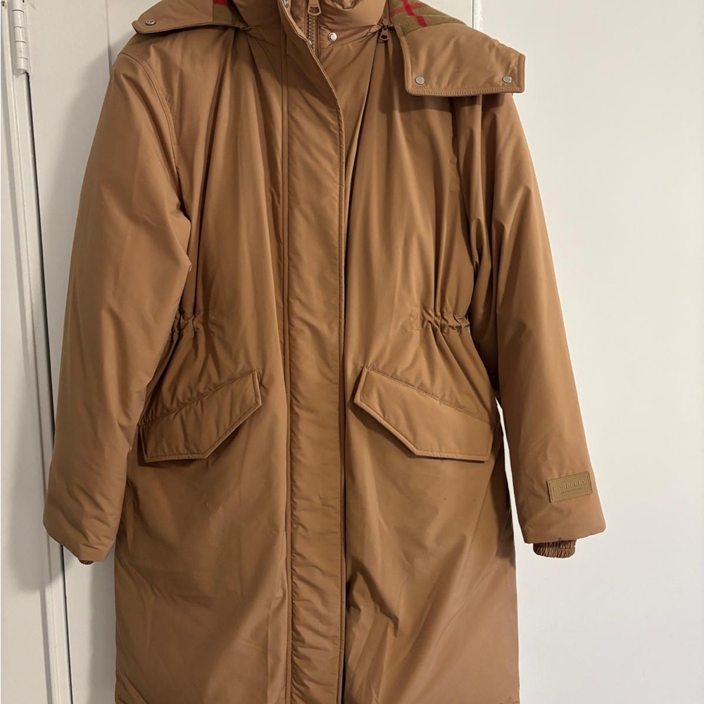 Burberry Brown Puffer Coat with Check Lining